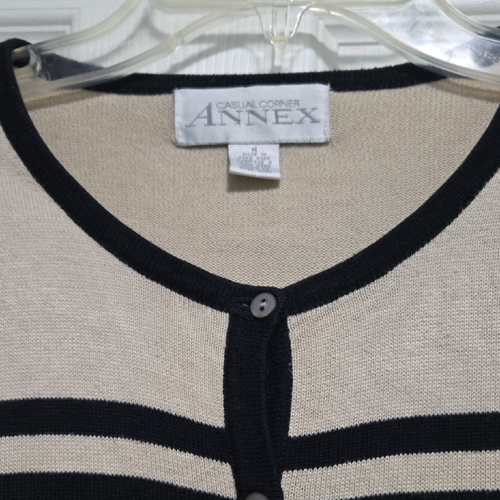 Casual Corner Annex Black and Cream Striped Cardigan